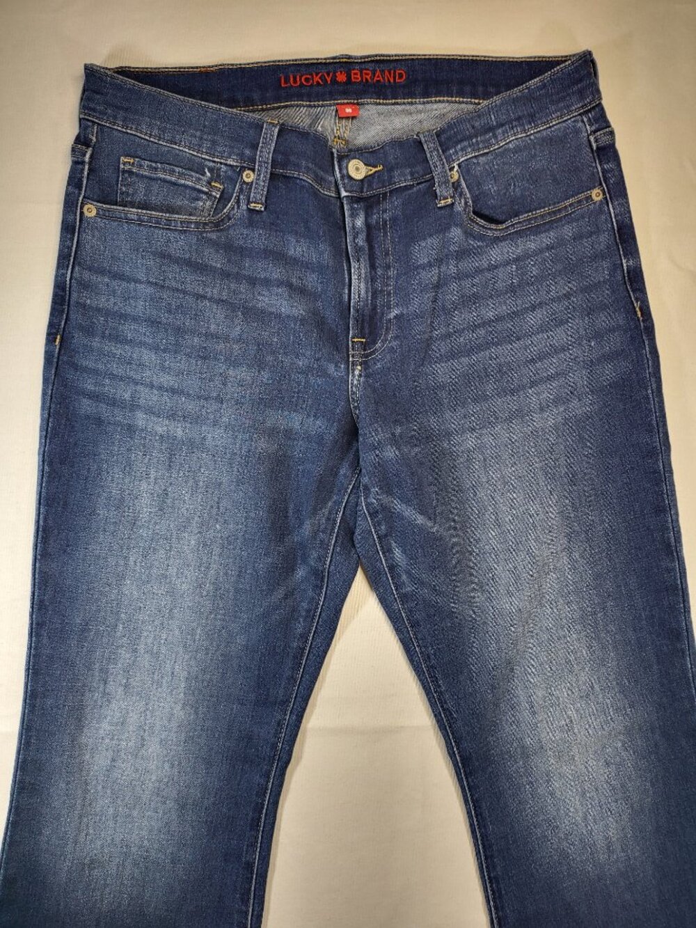 Lucky Brand Mid Rise Sweet Bootcut Jeans Raw Hem Blue Denim Size 12 - Picture 5 of 9